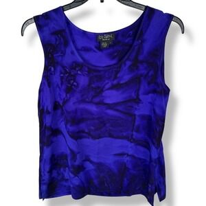 Y2K 100% Silk Bijoux Tank Top Hand Painted Womens Size Large Purple‎  USA Made